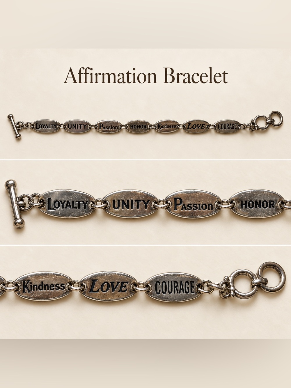 Affirmation Bracelet in Antique Silver - Inspirational Words